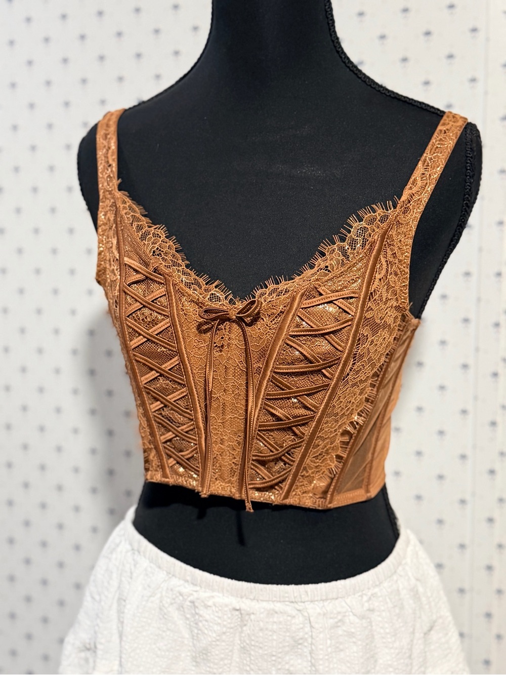 Victorias Secret Dream Angels Caramel Kiss Lace Up Corset Top S